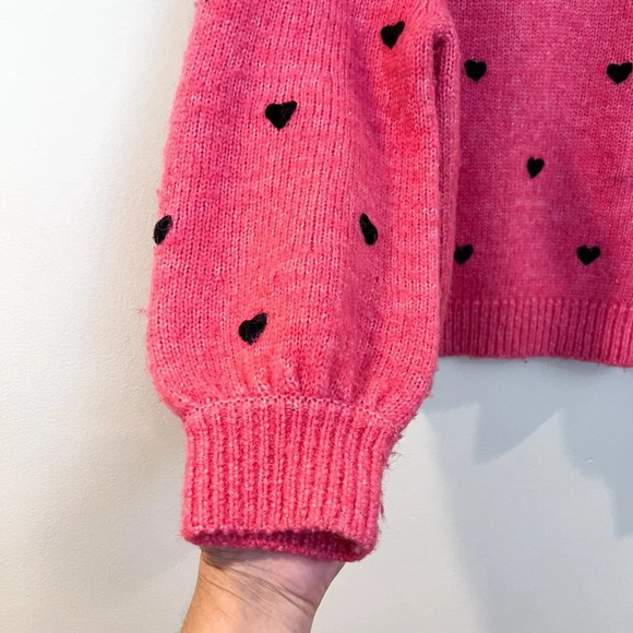 Rixo Ariana Pink Heart Print Balloon Sleeve Knit Pullover Designer Sweater Small - Picture 3 of 7